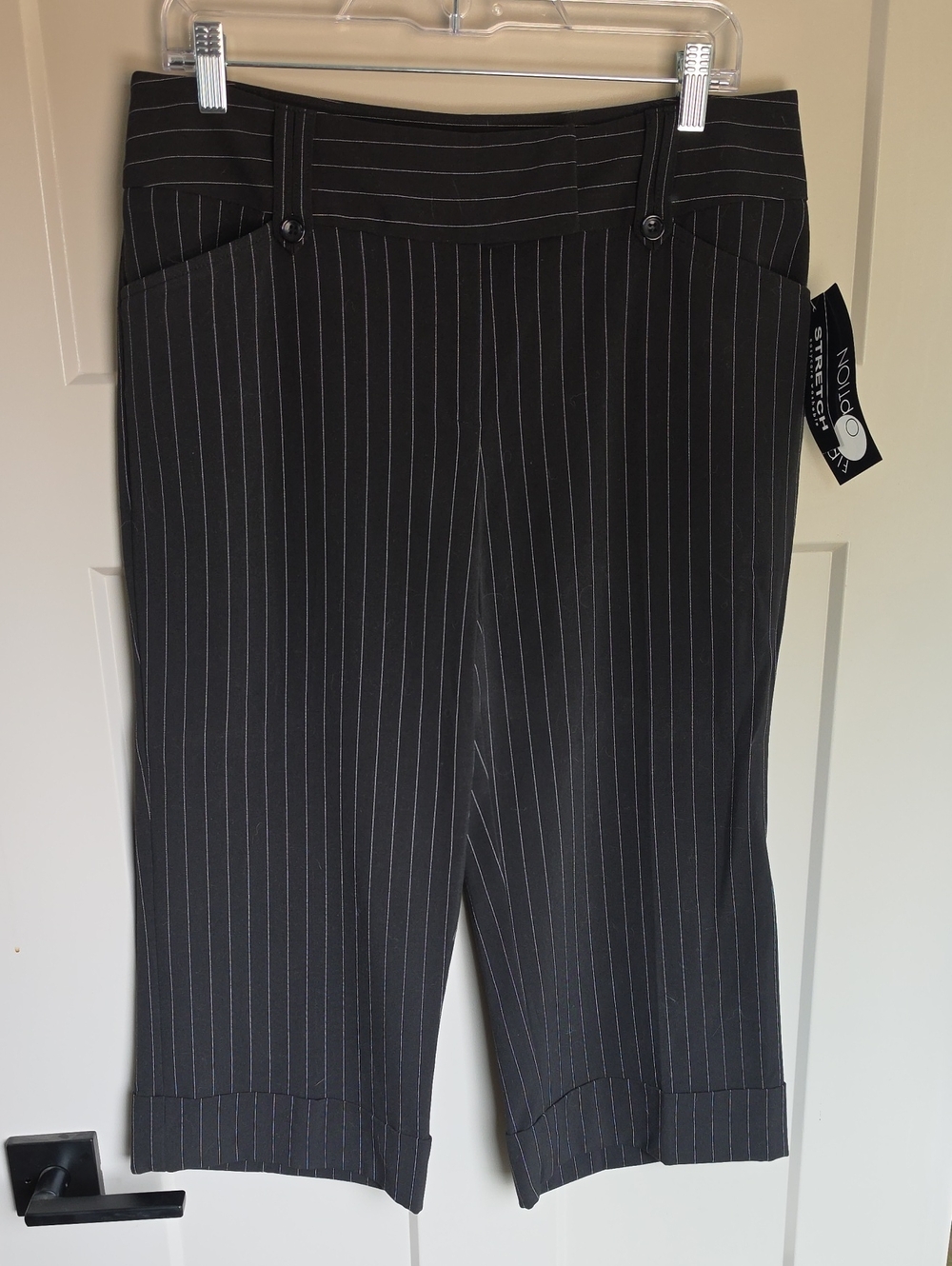 Black Pinstripe Cropped Dress Pants
